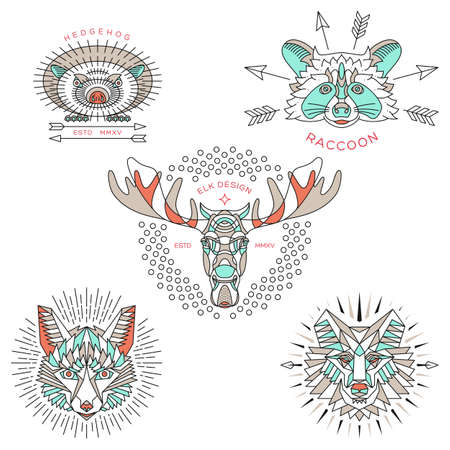 vintage thin line animal labels and badgesのイラスト素材