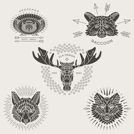 vintage thin line animal labels and badgesのイラスト素材