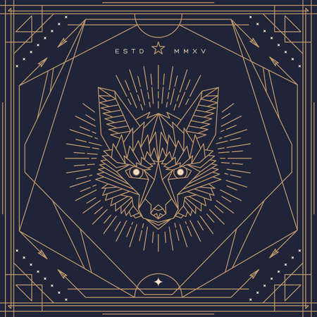Vintage thin line animal labelのイラスト素材