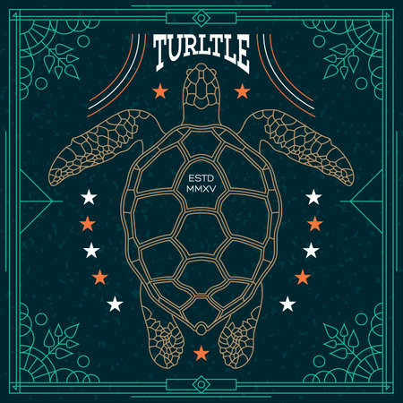 Vintage thin line fish labelのイラスト素材