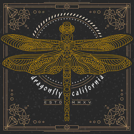 Vintage thin line insect labelのイラスト素材