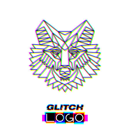 Glitch effect wolf logo vector animal illustrationのイラスト素材
