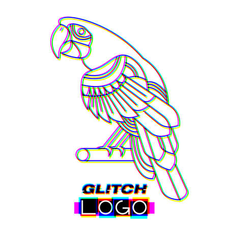 Glitch effect parrot logo vector animal illustrationのイラスト素材
