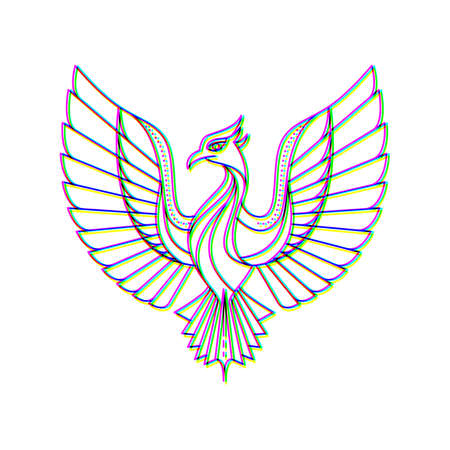 Glitch effect phoenix logo vector animal illustrationのイラスト素材