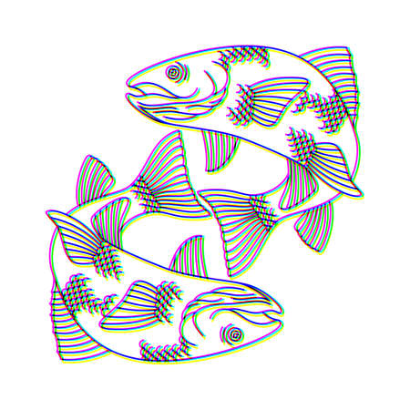 Glitch effect fish and sea life logoのイラスト素材
