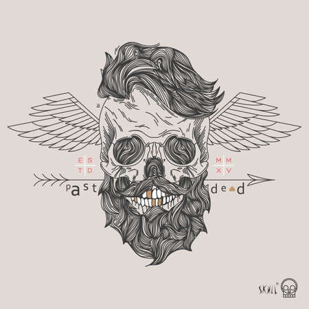 Thin line skull label illustrationのイラスト素材