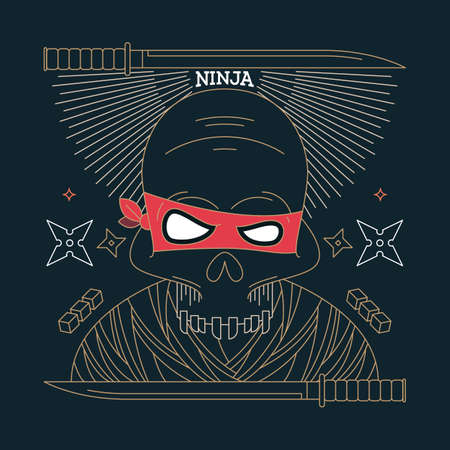 Thin line skull label or poster illustrationのイラスト素材