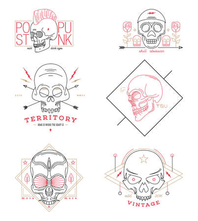 Thin line skull labels illustrationのイラスト素材