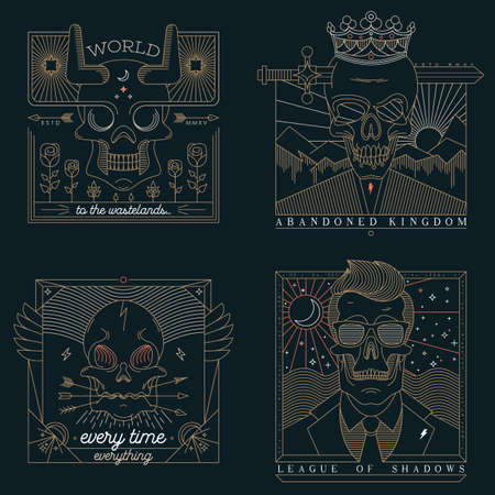 Thin line skull labels illustrationのイラスト素材