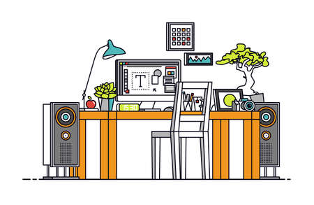 thin line workplaceのイラスト素材