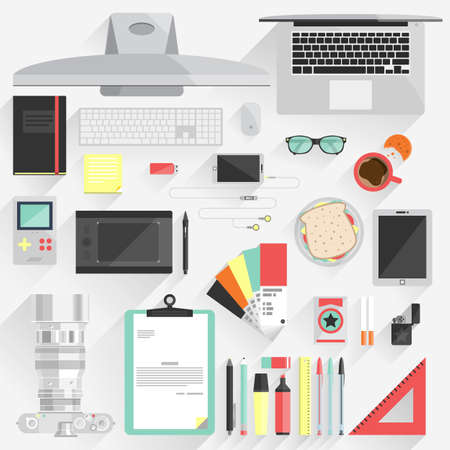 Workplace equipment design flat styleのイラスト素材