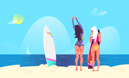 Sexy girls with surf boardのイラスト素材