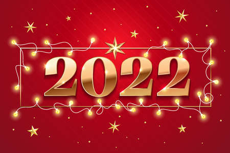 Happy New Year 2022 golden logo text design. Vector illustration conceptのイラスト素材