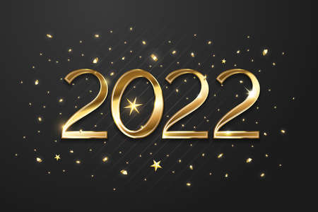 Happy New Year 2022 golden logo text design. Vector illustration conceptのイラスト素材