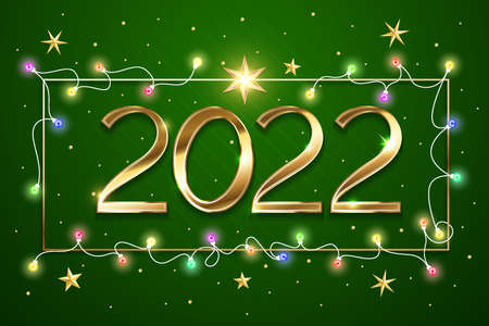 Happy New Year 2022 golden logo text design. Vector illustration concept