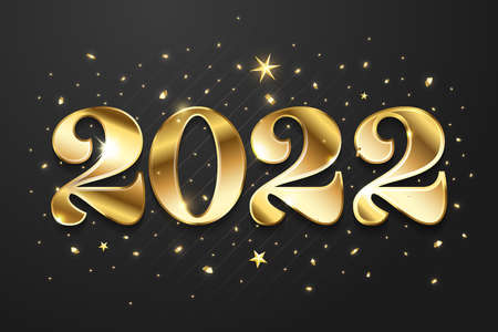 Happy New Year 2022 golden logo text design. Vector illustration conceptのイラスト素材