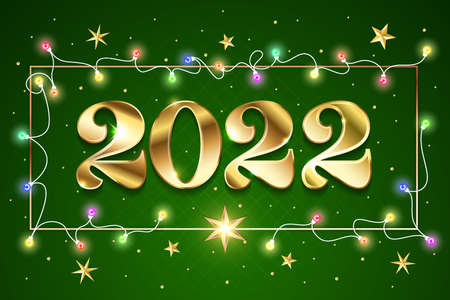Happy New Year 2022 golden logo text design. Vector illustration conceptのイラスト素材