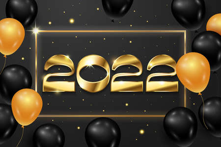 Happy New Year 2022 golden logo text design. Vector illustration conceptのイラスト素材