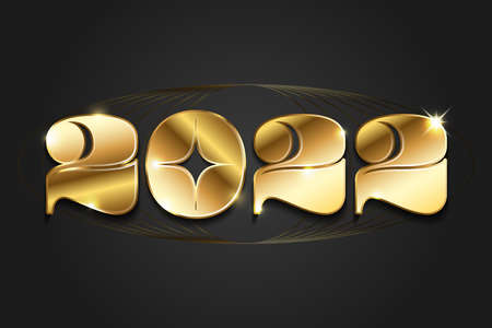 Happy New Year 2022 golden logo text design. Vector illustration conceptのイラスト素材