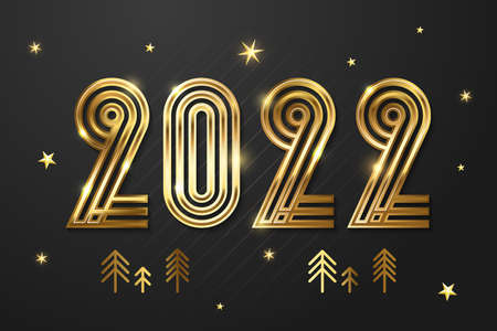 Happy New Year 2022 golden logo text design. Vector illustration conceptのイラスト素材
