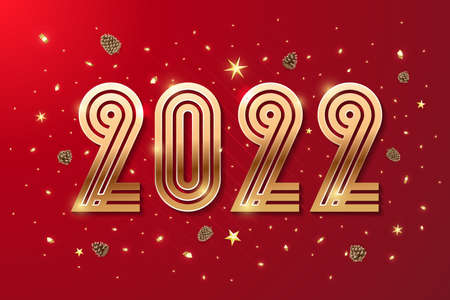 Happy New Year 2022 golden logo text design. Vector illustration concept