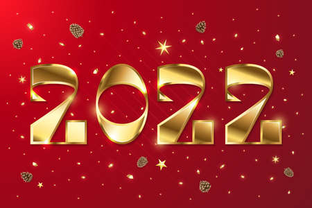 Happy New Year 2022 golden logo text design. Vector illustration conceptのイラスト素材