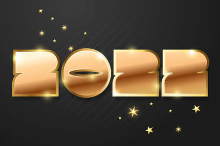 Happy New Year 2022 golden logo text design. Vector illustration conceptのイラスト素材