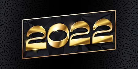 Happy New Year 2022 golden logo text design. Vector illustration conceptのイラスト素材