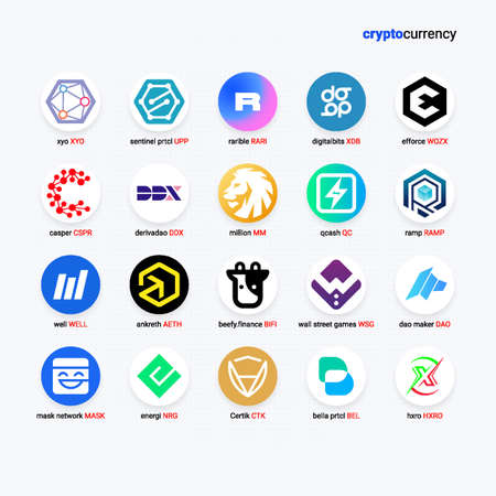 Crypto currency coins digital payment system blockchain concept.のイラスト素材