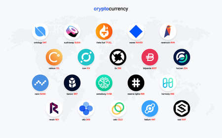 Crypto currency coins digital payment system blockchain concept.のイラスト素材