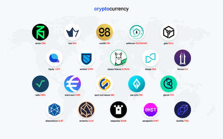Crypto currency coins digital payment system blockchain concept.のイラスト素材