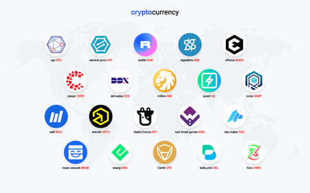 Crypto currency coins digital payment system blockchain concept.のイラスト素材