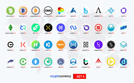 Crypto currency coins digital payment system blockchain concept.のイラスト素材