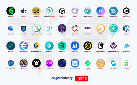 Crypto currency coins digital payment system blockchain concept.のイラスト素材