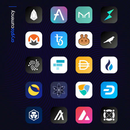 Crypto currency coins digital payment system blockchain concept.のイラスト素材