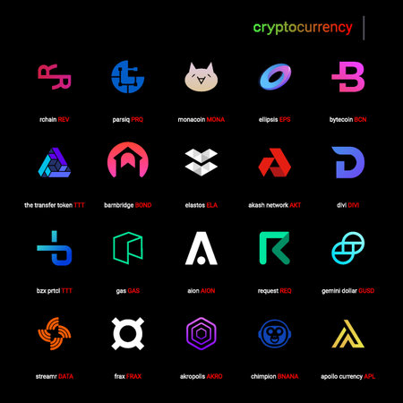 Crypto currency coins digital payment system blockchain concept.のイラスト素材