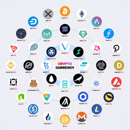 Crypto currency coins digital payment system blockchain concept.のイラスト素材