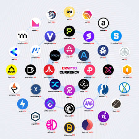 Crypto currency coins digital payment system blockchain concept.のイラスト素材