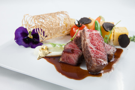 beef with beautiful platingの写真素材