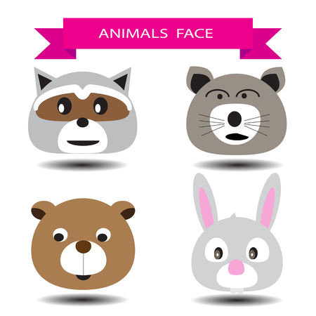 Four animal face cartoon character designのイラスト素材