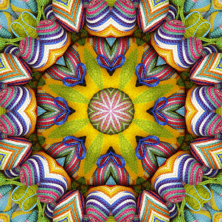 Abstract colorful pattern kaleidoscope sisal, mandala wallet weave fractal and heart shapeの写真素材