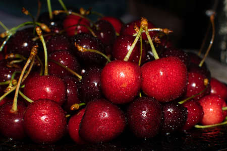 red cherry covered with water dropsの写真素材