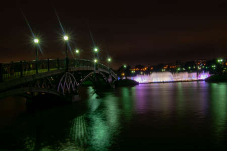 bridge over the river in Tsaritsyno park at nightの写真素材