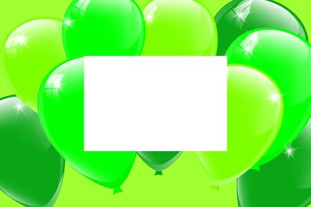 Blank banner with green balloons on green background. Vector festive background. Happy birthday concept.のイラスト素材