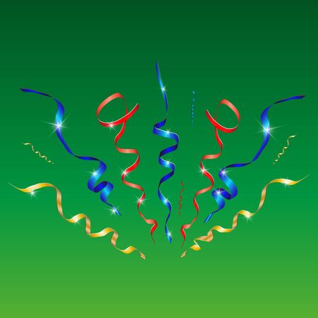 Vector confetti. Festive illustration. Party popper isolated on green backgroundのイラスト素材