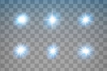Set of Vector Neon Light Effects. Blue glowing light explodes on a transparent background.Bright Star. Special line flare light effects for design and decorのイラスト素材
