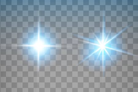 Set of Vector Neon Light Effects. Blue glowing light explodes on a transparent background.Bright Star. Special line flare light effects for design and decorのイラスト素材