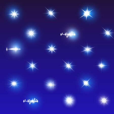 Set of Vector Neon Light Effects. Blue glowing light explodes .Bright Star. Special line flare light effects for design and decor. Blue background.のイラスト素材