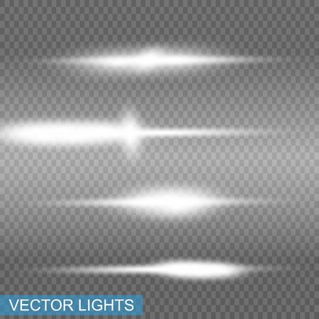 Set of glowing lights effects isolated on background. Sun flash with rays and spotlight. Glow light effect. Star burst with sparkles.のイラスト素材