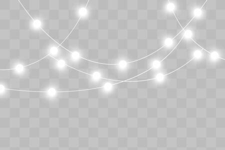Christmas lights isolated on transparent background. Xmas glowing garland.のイラスト素材